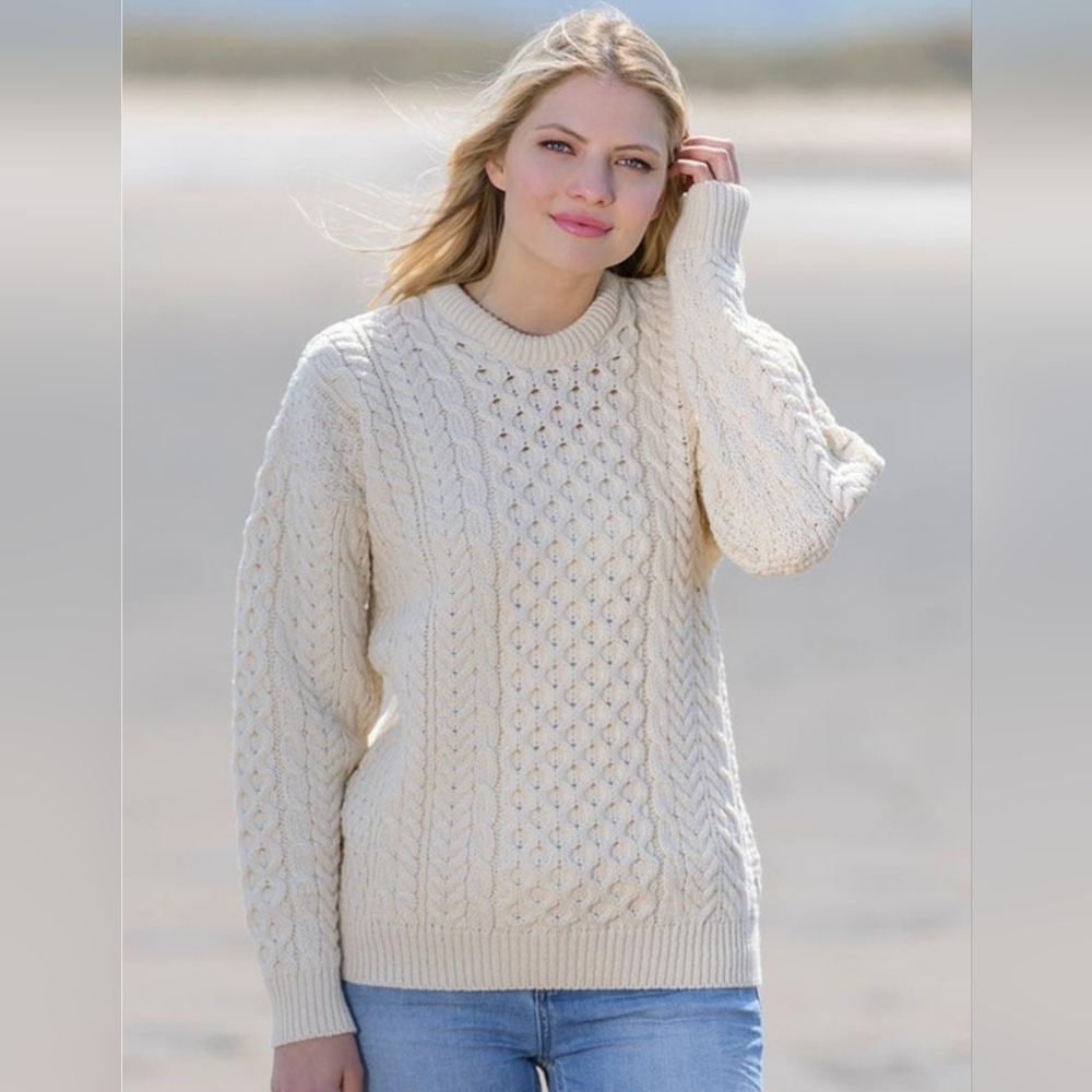 Aran Crafts Ireland Merino Wool Crew Neck Sweater Women Large
